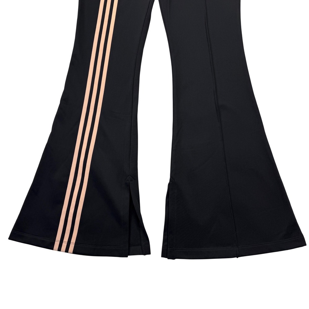 Adidas Track Pants Womens Medium Black Gold Flared Split Hem Trefoil Originals - Picture 5 of 12